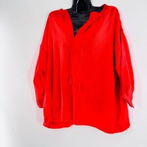 Madewell  1932 Top Style Red Women's Size small 3/4 sleeves embroidered